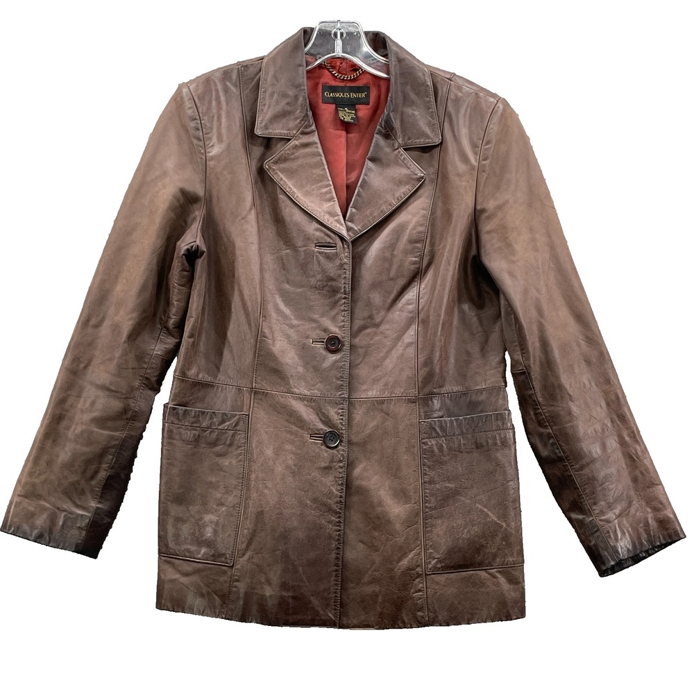 Classiques Entier Leather Jacket Women Medium Brown Corpcore Moto 90s Streetwear